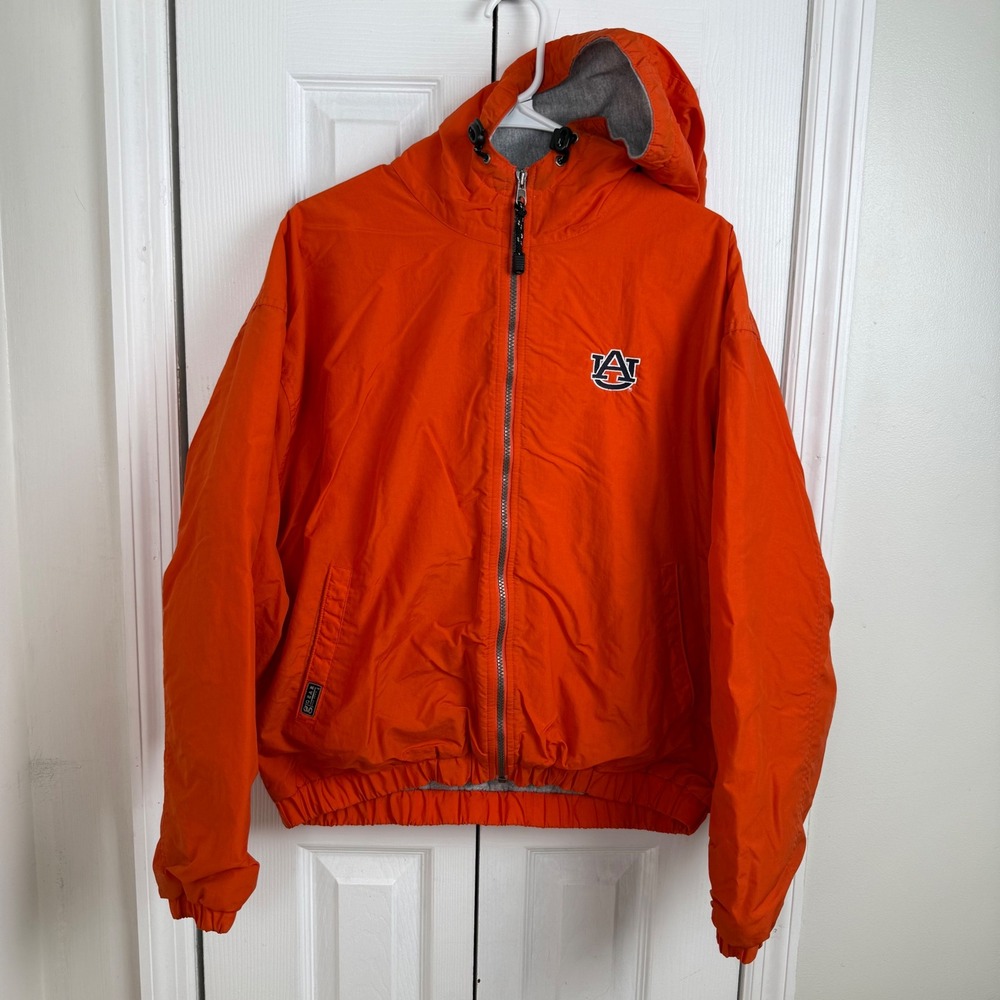 Vintage Auburn Tigers Hooded Jacket Orange Spell Out Sz L USA Made